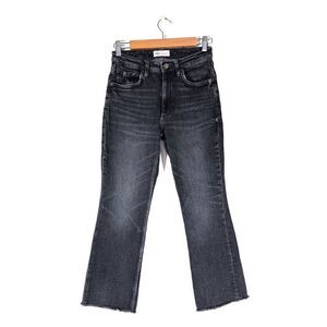 ZARA 90s Raw Hem High Rise Cropped Kick Flare Jeans Washed Black Denim 2 y2k